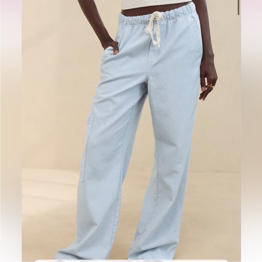 Aerie American Eagle Low & Slouchy Trousers Blue Stripe Pants Size Medium NWT